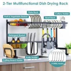Black Stainless Steel Standing 2-Tier Over The Sink Dish Rack For Kitchen Countertop -FURITURE SALE SHOP black tahanbath dish racks ct cl h21s5y 1f 1000
