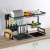 Black Stainless Steel Standing 2-Tier Over The Sink Dish Rack For Kitchen Countertop