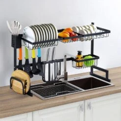 Black Stainless Steel Standing 2-Tier Over The Sink Dish Rack For Kitchen Countertop