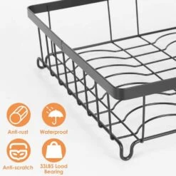 Black Carbon Steel Standing 2-Tier Dish Rack With Drainboard And Utensil Holder Cup Rack Swivel Spout For Kitchen -FURITURE SALE SHOP black tahanbath dish racks ct cl h5h9z8 fa 1000