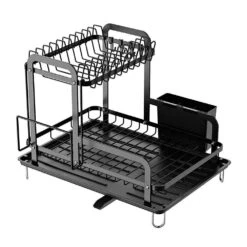 2-Tier Black Carbon Steel Detachable Dish Rack With Drainboard For Kitchen Counter -FURITURE SALE SHOP black tahanbath dish racks ct cl xtwkxy a0 1000