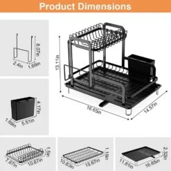 2-Tier Black Carbon Steel Detachable Dish Rack With Drainboard For Kitchen Counter -FURITURE SALE SHOP black tahanbath dish racks ct cl xtwkxy c3 1000
