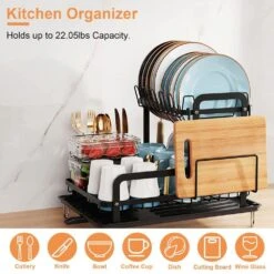 2-Tier Black Carbon Steel Detachable Dish Rack With Drainboard For Kitchen Counter -FURITURE SALE SHOP black tahanbath dish racks ct cl xtwkxy fa 1000