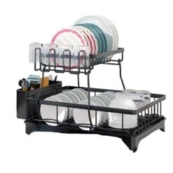 Gold Stainless Steel Standing Dish Rack With Caddy