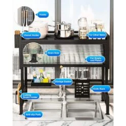 3-Tier Over Sink Dish Rack-33.5" Space-Saving Storage With Cover, Baskets & Utensil Holder (Black) 12 3-Tier Over Sink Dish Rack-33.5" Space-Saving Storage With Cover, Baskets & Utensil Holder (Black) -FURITURE SALE SHOP black tahanbath dish racks z d0102x3jzzw 1f 1000