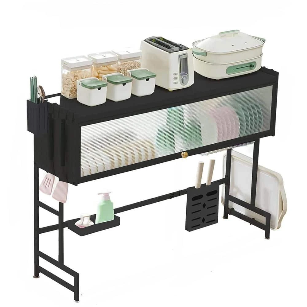 3-Tier Over Sink Dish Rack-33.5" Space-Saving Storage With Cover, Baskets & Utensil Holder (Black) 1 3-Tier Over Sink Dish Rack-33.5" Space-Saving Storage With Cover, Baskets & Utensil Holder (Black)