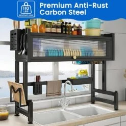 3-Tier Over Sink Dish Rack-33.5" Space-Saving Storage With Cover, Baskets & Utensil Holder (Black) 14 3-Tier Over Sink Dish Rack-33.5" Space-Saving Storage With Cover, Baskets & Utensil Holder (Black) -FURITURE SALE SHOP black tahanbath dish racks z d0102x3jzzw fa 1000