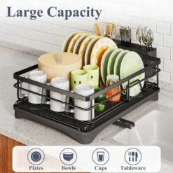 2-Pack Dish Rack And Under Sink Organizer Large Drainboard Plus 2-Tier Pull-Out Cabinet Shelf -FURITURE SALE SHOP black tahanbath dish racks z d0102xf1s12 c3 1000