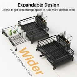 Expandable Stainless Steel Dish Rack-Large Over-Sink Drainer With Drainboard & Utensil Holder (Black) -FURITURE SALE SHOP black tahanbath dish racks z d0102xf1sy6 1f 1000