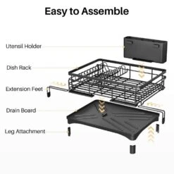Expandable Stainless Steel Dish Rack-Large Over-Sink Drainer With Drainboard & Utensil Holder (Black) -FURITURE SALE SHOP black tahanbath dish racks z d0102xf1sy6 4f 1000