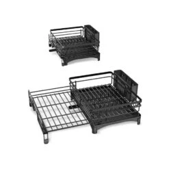 Expandable Stainless Steel Dish Rack-Large Over-Sink Drainer With Drainboard & Utensil Holder (Black)