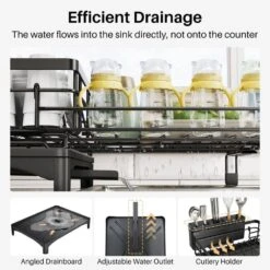 Expandable Stainless Steel Dish Rack-Large Over-Sink Drainer With Drainboard & Utensil Holder (Black) -FURITURE SALE SHOP black tahanbath dish racks z d0102xf1sy6 76 1000