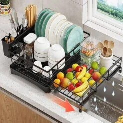 Expandable Stainless Steel Dish Rack-Large Over-Sink Drainer With Drainboard & Utensil Holder (Black) -FURITURE SALE SHOP black tahanbath dish racks z d0102xf1sy6 c3 1000