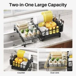 Expandable Stainless Steel Dish Rack-Large Over-Sink Drainer With Drainboard & Utensil Holder (Black) -FURITURE SALE SHOP black tahanbath dish racks z d0102xf1sy6 fa 1000