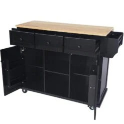 Black Kitchen Cart With Rubber Wood Drop-Leaf Countertop, 3 Drawers, Cabinet Storage And 5 Wheels -FURITURE SALE SHOP black tahanbath kitchen carts z wf298028aab 1f 1000