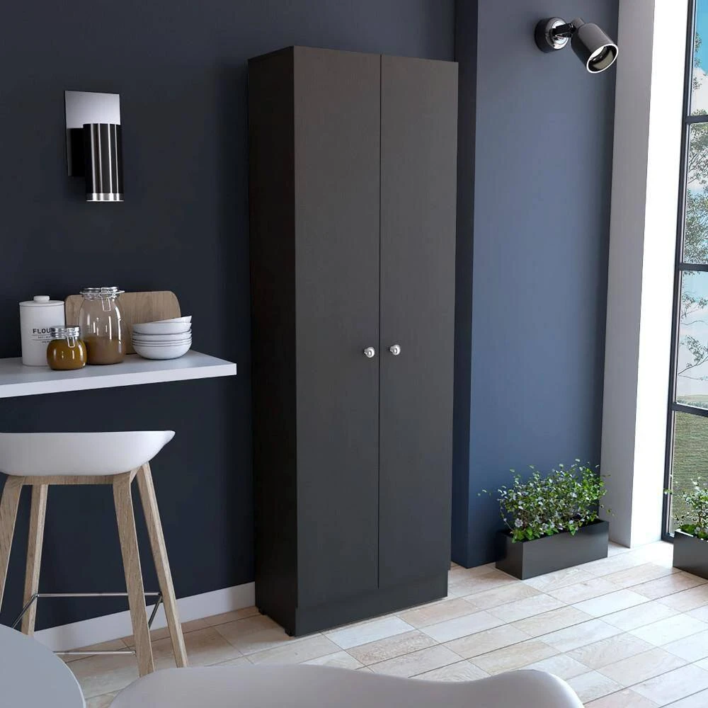 23.60 In. W X 11.80 In. D X 71.10 In. H Black Particle Board Freestanding Linen Cabinet With And 5 Shelves In Black 4 23.60 In. W X 11.80 In. D X 71.10 In. H Black Particle Board Freestanding Linen Cabinet With And 5 Shelves In Black - Image 4