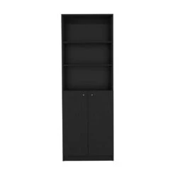 24.72 In. W X 11.77 In. D X 71.10 In. H Black Wood Freestanding Linen Cabinet W/Dual-Door For Office In Black