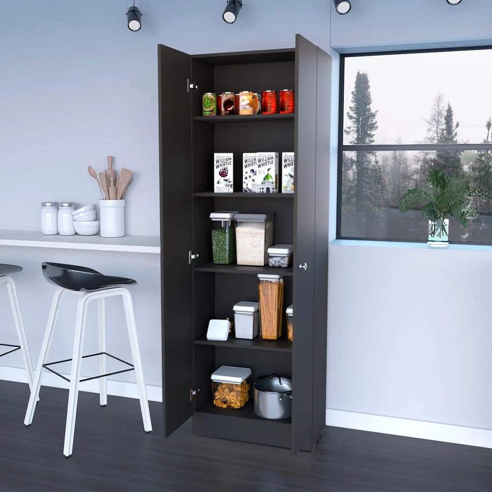 13.80 In. W X 29.50 In. D X 59.10 In. H Black Metal Freestanding Linen Cabinet W/2-Shelves And Glass Door In Black 6 13.80 In. W X 29.50 In. D X 59.10 In. H Black Metal Freestanding Linen Cabinet W/2-Shelves And Glass Door In Black - Image 6
