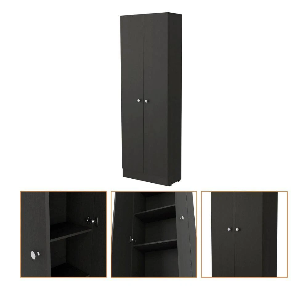 13.80 In. W X 29.50 In. D X 59.10 In. H Black Metal Freestanding Linen Cabinet W/2-Shelves And Glass Door In Black 4 13.80 In. W X 29.50 In. D X 59.10 In. H Black Metal Freestanding Linen Cabinet W/2-Shelves And Glass Door In Black - Image 4