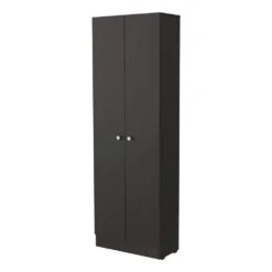 13.80 In. W X 29.50 In. D X 59.10 In. H Black Metal Freestanding Linen Cabinet W/2-Shelves And Glass Door In Black