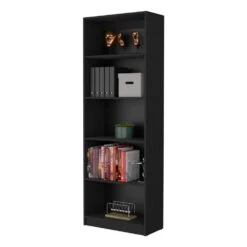 11.70 In. W X 24.70 In. D X 71.10 In. H Black Wood Freestanding Linen Cabinet With 5 Shelves In Black -FURITURE SALE SHOP black tahanbath linen cabinets ct xl p175149 44 1000