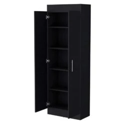 11.90 In. W X 23.60 In. D X 66.80 In. H Black Wood Freestanding Linen Cabinet With 5-Shelves In Black