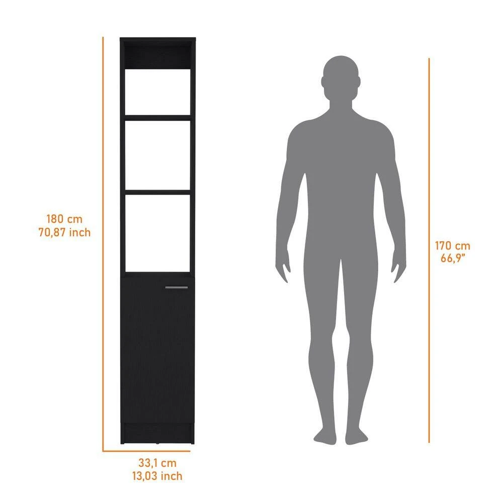 13.03 In. W X 10.43 In. D X 70.87 In. H Black Wood Freestanding Linen Cabinet W/3-Open Shelves And Door In Black 5 13.03 In. W X 10.43 In. D X 70.87 In. H Black Wood Freestanding Linen Cabinet W/3-Open Shelves And Door In Black - Image 5