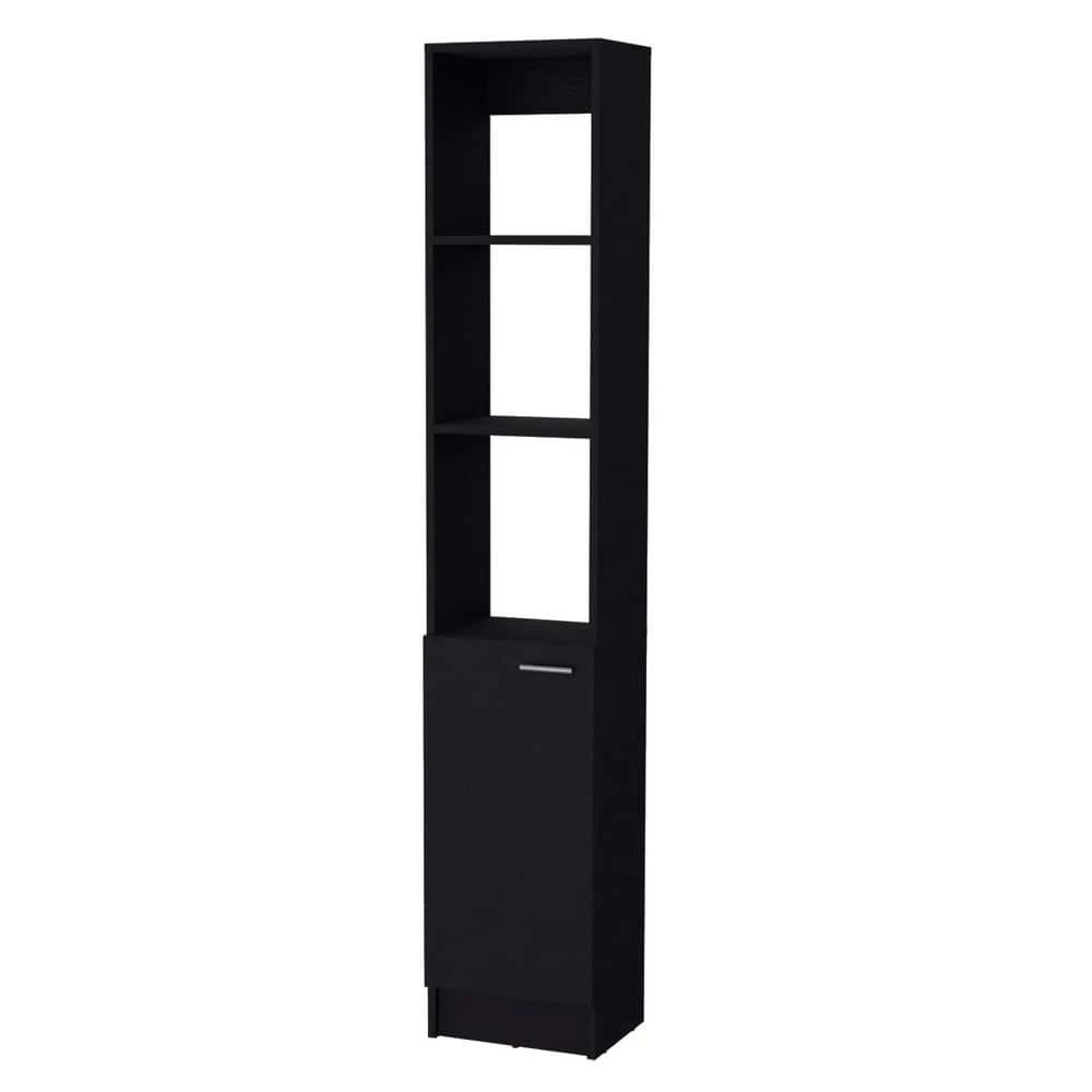13.03 In. W X 10.43 In. D X 70.87 In. H Black Wood Freestanding Linen Cabinet W/3-Open Shelves And Door In Black 1 13.03 In. W X 10.43 In. D X 70.87 In. H Black Wood Freestanding Linen Cabinet W/3-Open Shelves And Door In Black