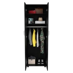 19 In. W X 23.60 In. D X 70.80 In. H Black Particle Board Freestanding Linen Cabinet With Shelves And Rod In Black -FURITURE SALE SHOP black tahanbath linen cabinets ct xl s00109 1f 1000