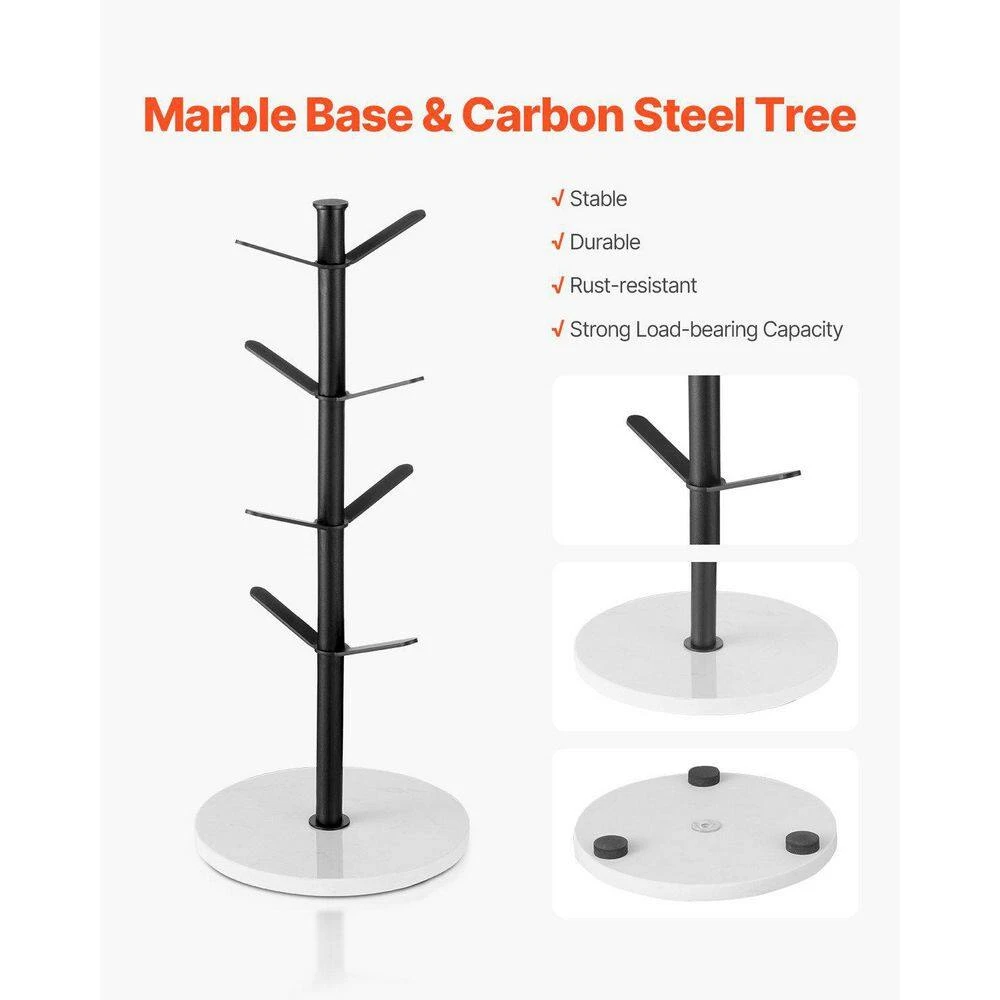 Mug Tree With Marble Base 8 Hooks Cup Rack Stand For Counter Kitchen Home In Black 4 Mug Tree With Marble Base 8 Hooks Cup Rack Stand For Counter Kitchen Home In Black - Image 4