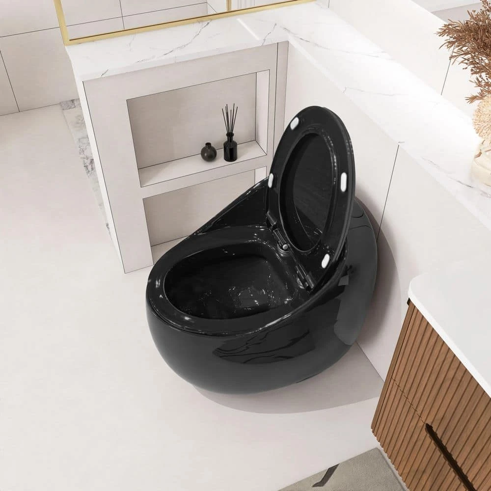 1-Piece 1.28 GPF Single Flush Egg Shape Toilet In Glossy Black 2 1-Piece 1.28 GPF Single Flush Egg Shape Toilet In Glossy Black - Image 2