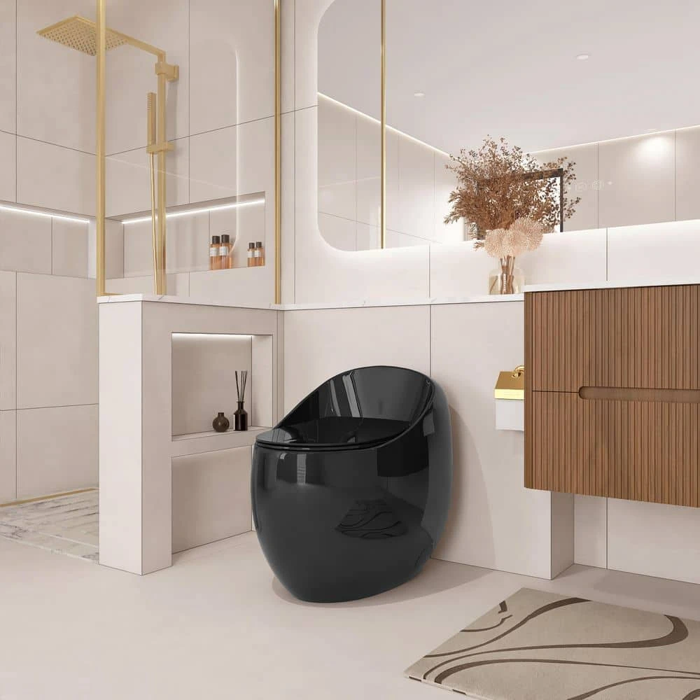 1-Piece 1.28 GPF Single Flush Egg Shape Toilet In Glossy Black 5 1-Piece 1.28 GPF Single Flush Egg Shape Toilet In Glossy Black - Image 5