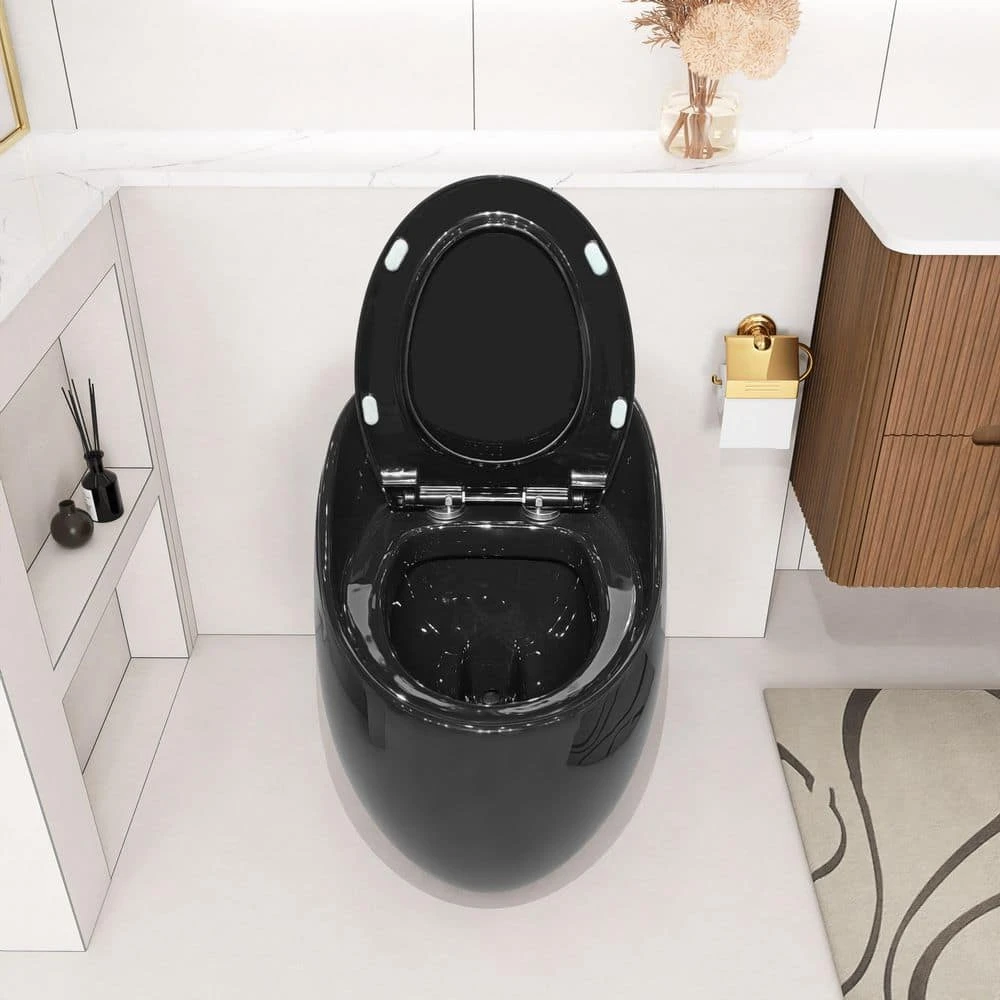 1-Piece 1.28 GPF Single Flush Egg Shape Toilet In Glossy Black 3 1-Piece 1.28 GPF Single Flush Egg Shape Toilet In Glossy Black - Image 3