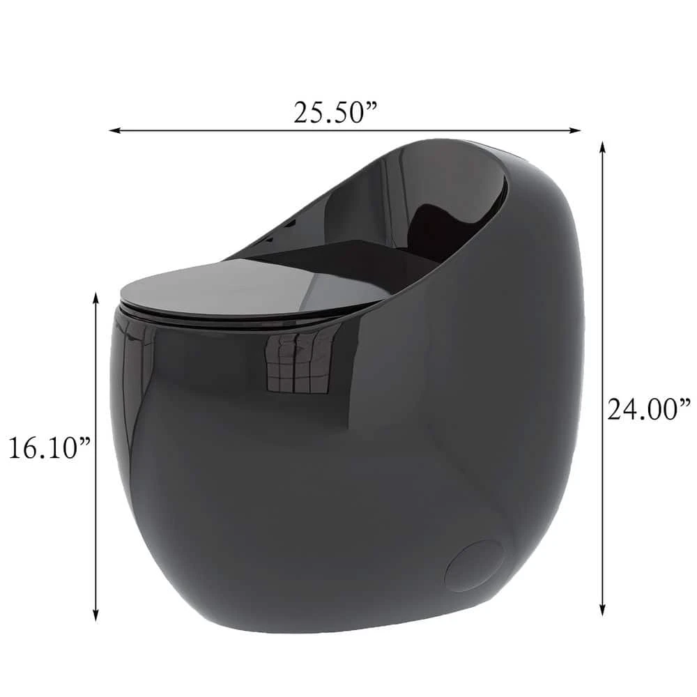 1-Piece 1.28 GPF Single Flush Egg Shape Toilet In Glossy Black 4 1-Piece 1.28 GPF Single Flush Egg Shape Toilet In Glossy Black - Image 4