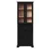 67.2 In. Modern Bathroom Linen Tower: Tempered Glass Doors, Adjustable Shelves In Black