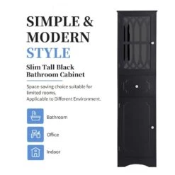 Tall Freestanding Bathroom Cabinet With Drawer, Doors And Acrylic Panel In Black -FURITURE SALE SHOP black tahanbath pantry organizers z b082p232945 44 1000