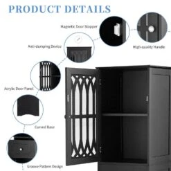 Tall Freestanding Bathroom Cabinet With Drawer, Doors And Acrylic Panel In Black -FURITURE SALE SHOP black tahanbath pantry organizers z b082p232945 76 1000