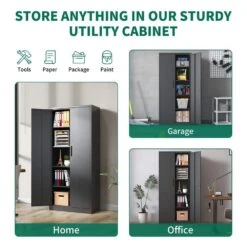 72 In. Tall Locking Metal Cabinet: Garage Tool Storage 4-Shelves And Doors In Black -FURITURE SALE SHOP black tahanbath pantry organizers z b097p167439 44 1000