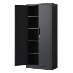 72 In. Tall Locking Metal Cabinet: Garage Tool Storage 4-Shelves And Doors In Black -FURITURE SALE SHOP black tahanbath pantry organizers z b097p167439 76 1000