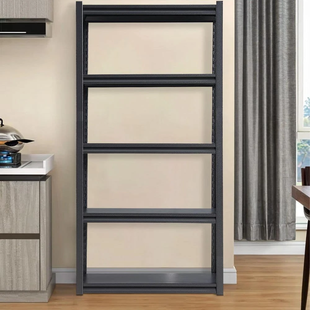 5-Tier Heavy-Duty Metal Storage Shelves: 2000 Lbs. Capacity, Adjustable For Garage And More In Sleek Black 2 5-Tier Heavy-Duty Metal Storage Shelves: 2000 Lbs. Capacity, Adjustable For Garage And More In Sleek Black - Image 2
