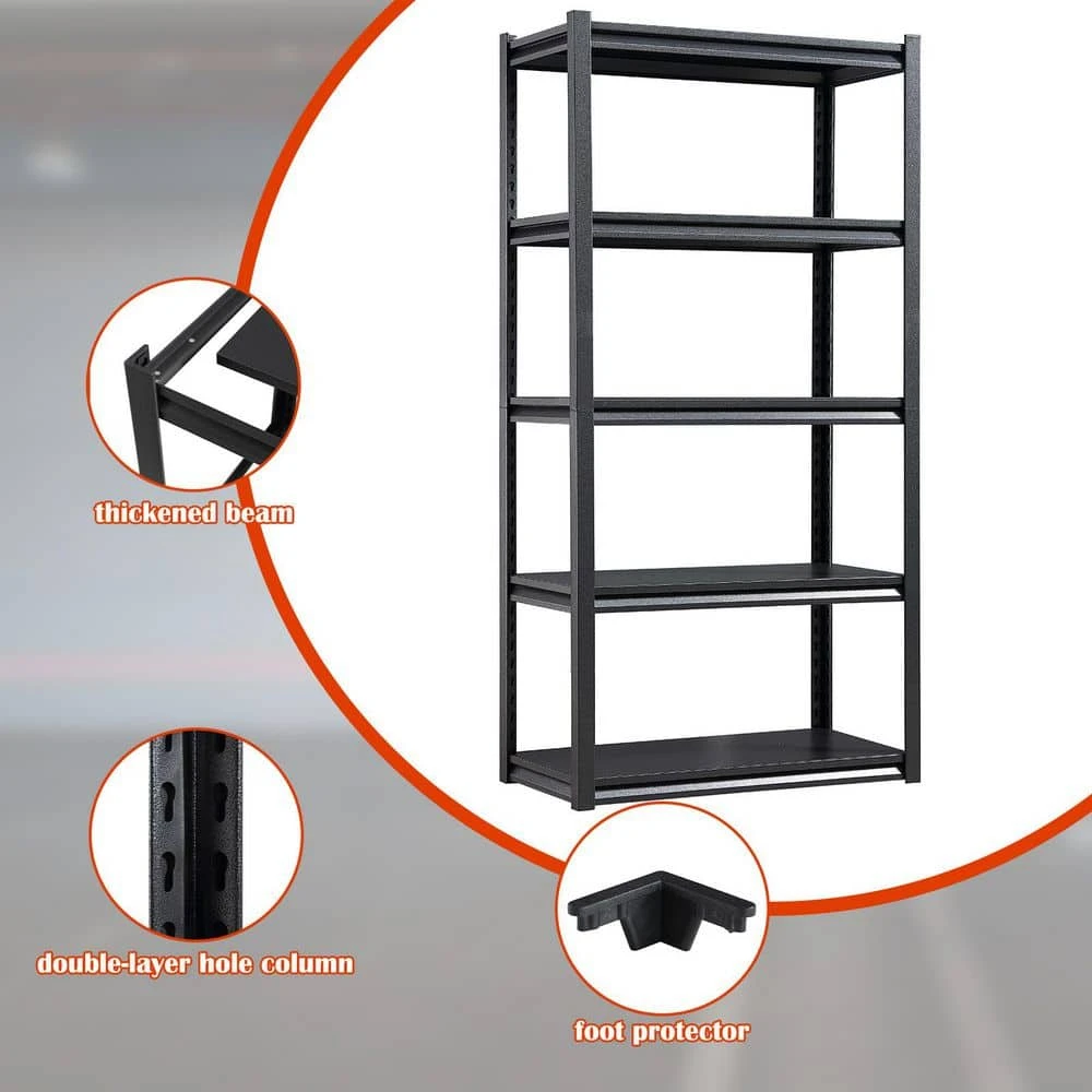5-Tier Heavy-Duty Metal Storage Shelves: 2000 Lbs. Capacity, Adjustable For Garage And More In Sleek Black 7 5-Tier Heavy-Duty Metal Storage Shelves: 2000 Lbs. Capacity, Adjustable For Garage And More In Sleek Black - Image 7