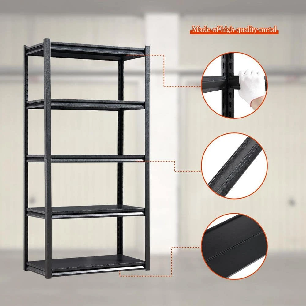 5-Tier Heavy-Duty Metal Storage Shelves: 2000 Lbs. Capacity, Adjustable For Garage And More In Sleek Black 5 5-Tier Heavy-Duty Metal Storage Shelves: 2000 Lbs. Capacity, Adjustable For Garage And More In Sleek Black - Image 5