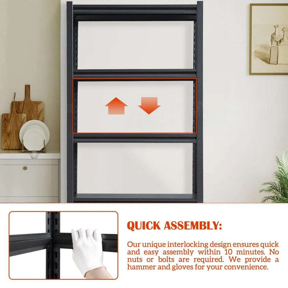 5-Tier Heavy-Duty Metal Storage Shelves: 2000 Lbs. Capacity, Adjustable For Garage And More In Sleek Black 9 5-Tier Heavy-Duty Metal Storage Shelves: 2000 Lbs. Capacity, Adjustable For Garage And More In Sleek Black - Image 9