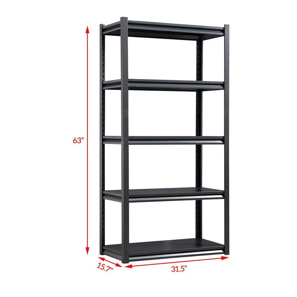 5-Tier Heavy-Duty Metal Storage Shelves: 2000 Lbs. Capacity, Adjustable For Garage And More In Sleek Black 4 5-Tier Heavy-Duty Metal Storage Shelves: 2000 Lbs. Capacity, Adjustable For Garage And More In Sleek Black - Image 4