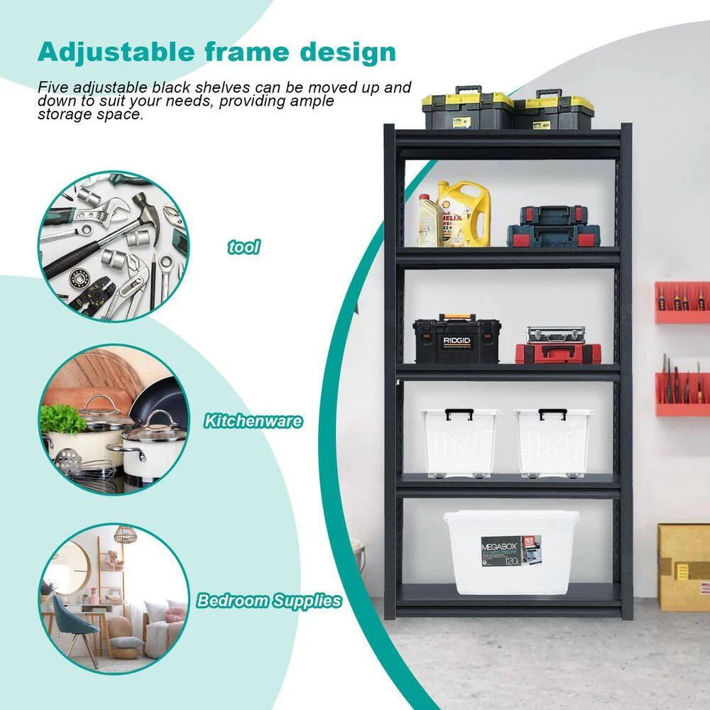 5-Tier Adjustable Metal Shelves For Garage Storage-2000 Lbs. Utility Rack In Black 7 5-Tier Adjustable Metal Shelves For Garage Storage-2000 Lbs. Utility Rack In Black - Image 7