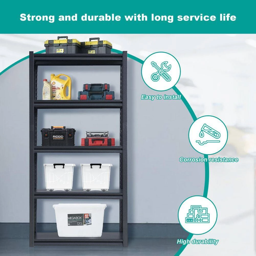 5-Tier Adjustable Metal Shelves For Garage Storage-2000 Lbs. Utility Rack In Black 5 5-Tier Adjustable Metal Shelves For Garage Storage-2000 Lbs. Utility Rack In Black - Image 5