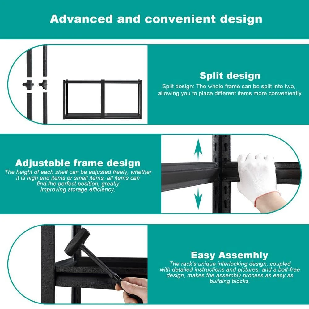 5-Tier Adjustable Metal Shelves For Garage Storage-2000 Lbs. Utility Rack In Black 9 5-Tier Adjustable Metal Shelves For Garage Storage-2000 Lbs. Utility Rack In Black - Image 9