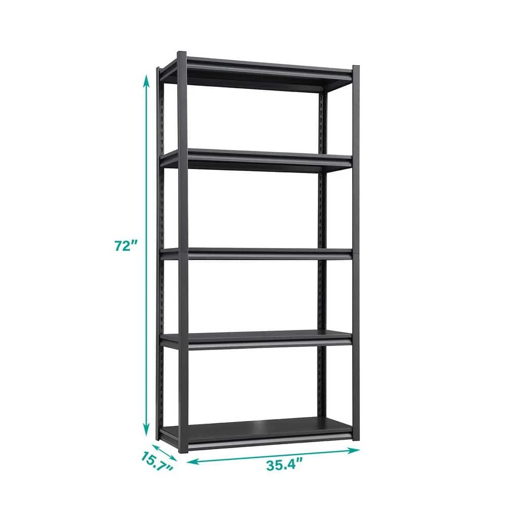 5-Tier Adjustable Metal Shelves For Garage Storage-2000 Lbs. Utility Rack In Black 2 5-Tier Adjustable Metal Shelves For Garage Storage-2000 Lbs. Utility Rack In Black - Image 2