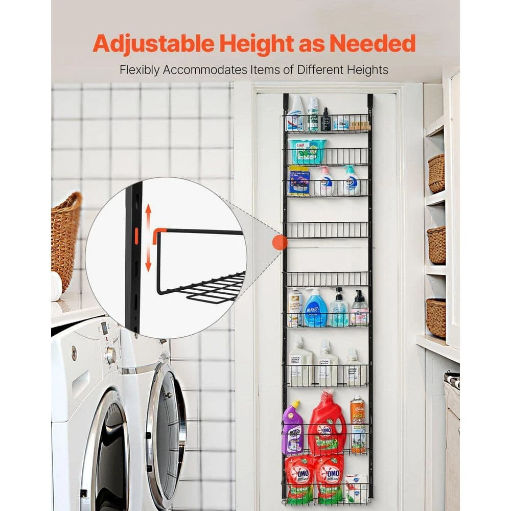 9-Tier Over The Door Pantry Organizer Hanging Storage Rack Adjustable Kitchen In Black 6 9-Tier Over The Door Pantry Organizer Hanging Storage Rack Adjustable Kitchen In Black - Image 6