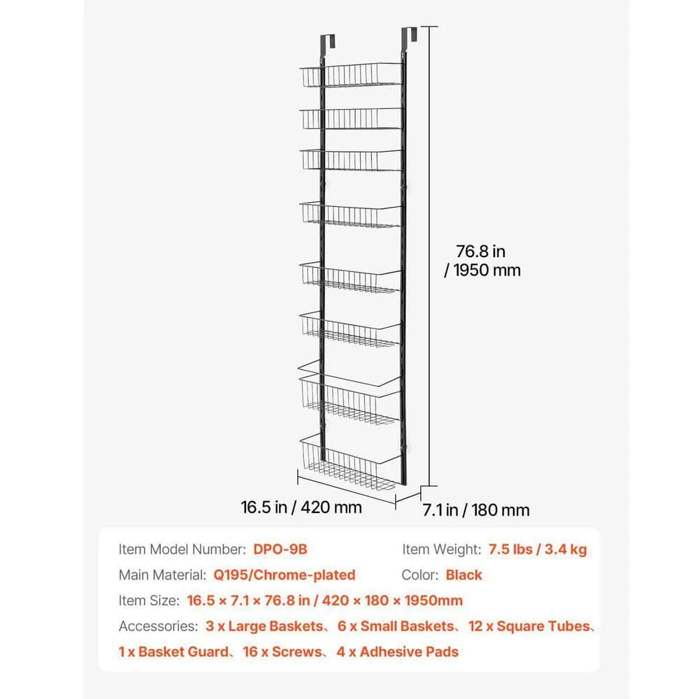 9-Tier Over The Door Pantry Organizer Hanging Storage Rack Adjustable Kitchen In Black 3 9-Tier Over The Door Pantry Organizer Hanging Storage Rack Adjustable Kitchen In Black - Image 3